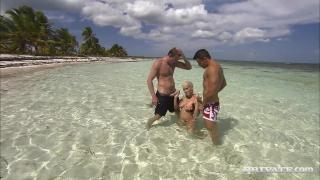 Hot Blonde Nesty is taking on two Hard Dicks in the Water 2