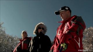 Two Ski Patrol Members Shove their way into the Holes of Enrika 3