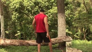 Muscle Latino Dude Jerking off Outdoors 3