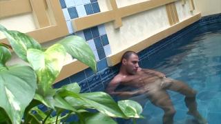 Beefy Latino Dude Jerking off in the Pool 10