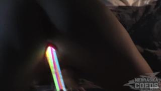 Tiny Teen Samanta Stretching her Tiny Gash with Glow Sticks 9