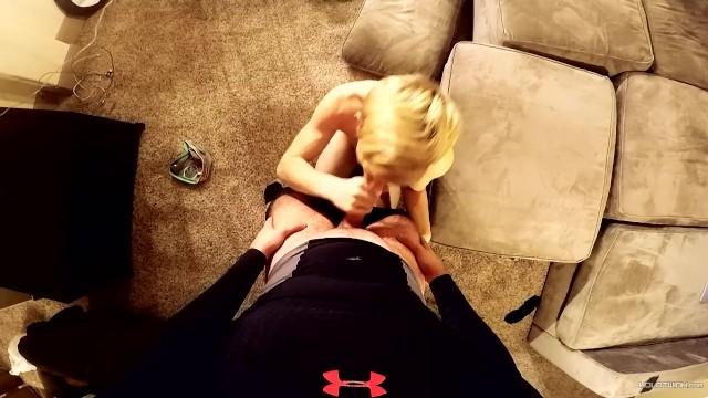 Skinny Blonde Twink AJ Archer gives a Blowjob on his Knees - 2