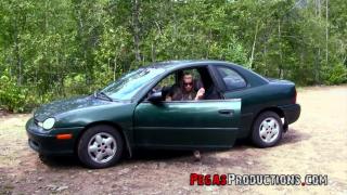 Nasty Big Titted Blonde gives a Footjob & Squirt on her Car 1