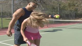 GUY HELP TEEN WITH TENNIS STROKE THEN HIS BBC STROKED 3