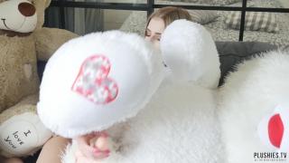 Tiny Petite Teen Girl in Strapon Femdom with Plush Toy, Cum in Mouth 10