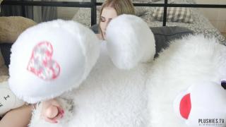 Tiny Petite Teen Girl in Strapon Femdom with Plush Toy, Cum in Mouth 9
