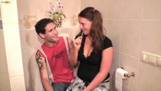 Pig Tailed Teen Gets Fucked Hard on the Toilet 3