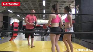 LETSDOEIT - PUBLIC LESBIAN Sex in the Boxing Ring with Oiled up Spanish 2