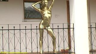 Real Gold Body Painted Teen Statue 11