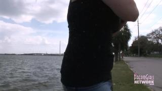 Big Tit Brunette Flashes at Beach in Full View of Traffic 11