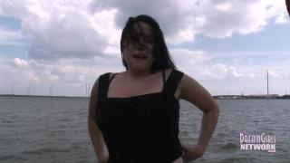 Big Tit Brunette Flashes at Beach in Full View of Traffic 9