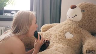 Petite Teen Girl Maya Sucks and Swallows Big Black Cock with Teddy Bear 4