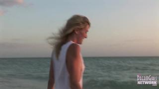 Wet T-shirt Model Rolls around in the Water at Sunset 1