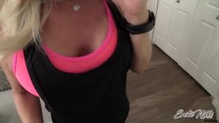 StepMom BlowJob during Phone Call - Cum on Yoga Pants - Erotic Nikki Ashton 5