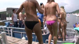 Four Girls Hang out at Party Topless on a Houseboat 2