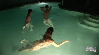 Late Night Hotel Pool Skinny Dipping with 3 Super Hot Chicks 12