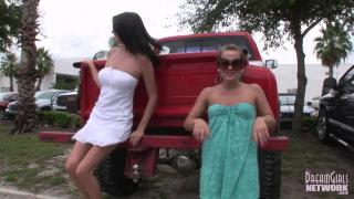 Solo Girl Two Hotties Flashing in the back of a Jacked up Truck Myfreecams