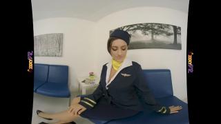 Busty Brunette Jamie Jones Cosplay Flight Attendant Uniform VR Striptease 2