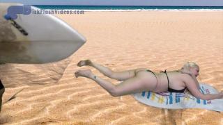 Blonde in a Thong Bikini Gets a CFNM Dick-Flash Cumshot in a Public Beach 5