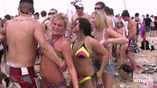 Bikini Clad Coeds with Big Ole Titties Dance on the Beach 1