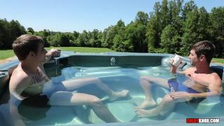 Two Sexy Studs Bareback Fuck RAW in Outdoor Hot Tub 1