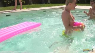 3 British Holiday Makers Strip off and Play Pool Games 5