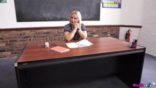 Blonde Teacher Fucking herself on Desk as a Treat for her Top Student 1