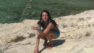 Shiny Spandex MILF´s Mini Skirt Bikini Strip on Rocks for King of Mallorca 5