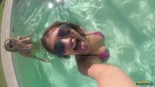4 Real Bikini Girls see through Wet Sheer Pool Fun 7