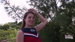 Cheerleader with Braces Shows her Pussy on a Public Beach 11