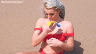 Busty Babe first Time Topless on the Beach wants you to Wank over her Tits 4