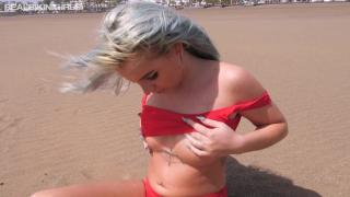 Busty Babe first Time Topless on the Beach wants you to Wank over her Tits 6