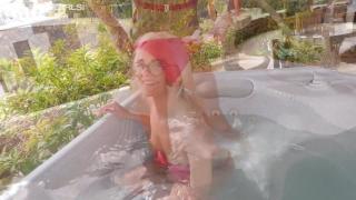 First Time Blonde Babe Shooting Topless in Hot Tub 3