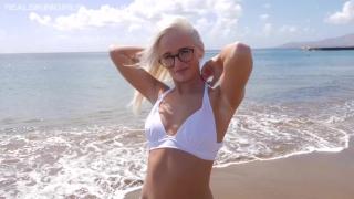 Petite Blonde Babe first Time Topless on the Beach 7