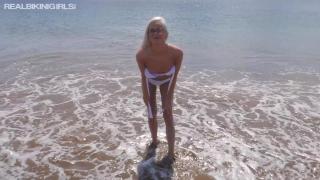 Petite Blonde Babe first Time Topless on the Beach 8
