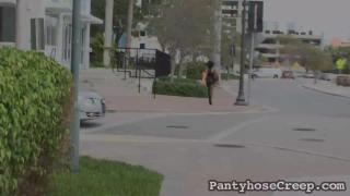 PantyhoseCreep - Layla Lopez Camel Toe under Shiny Pantyhose 1