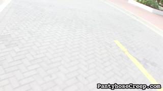 PantyhoseCreep - Layla Lopez Camel Toe under Shiny Pantyhose 3