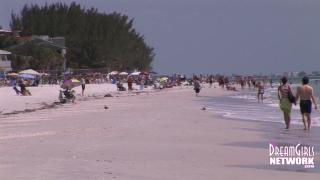 Brazen Brunette Risky Public Flashing on a Busy Florida Beach 6