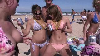 Innocent College Girls Show Huge Tits for Beads at a Beach Party 5