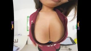 Busty Brunette Nurse Role Play Uniform Striptease (VR 180 3D) 3