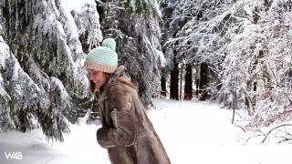 W4B Cute Czech Blonde go Naked in Winter Forest and Pissing 8