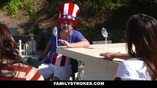 Amateur Family Strokes - Lucky Guy Fucks Stepmom and Stepsis during Independence Day Celebration Sexy