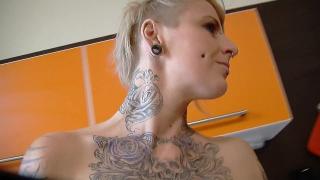 Tattooed Blonde with Short Hair uses Big Dildo to please herself 2