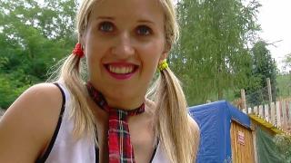 Blond Schoolgirl Katie Drives her Bicycle and Masturbates in her Garden 3