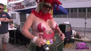 Body Painted Tit Flashing Milfs at Fantasy Fest 3