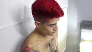 Tattooed Colombian Twink Max Stiven Strokes Cock while looking in Mirror 4