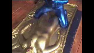 xPee KERRI IN VAC BED FONDLED & TEASED BY BEV COCKS IN BLUE LYCRA Large