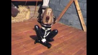 NATASHA MARLEY IN RUBBER CATSUIT CLEAVE GAGGED & FLOOR TIED IN HIGH HEELED BOOTS-BONDAGE 3