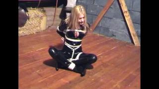 NATASHA MARLEY IN RUBBER CATSUIT CLEAVE GAGGED & FLOOR TIED IN HIGH HEELED BOOTS-BONDAGE 5