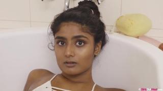 Gorgeous Teen Rhea Penetrates her Tight Hairy Pussy with Fingers and Glass Dildo while Bathing 2